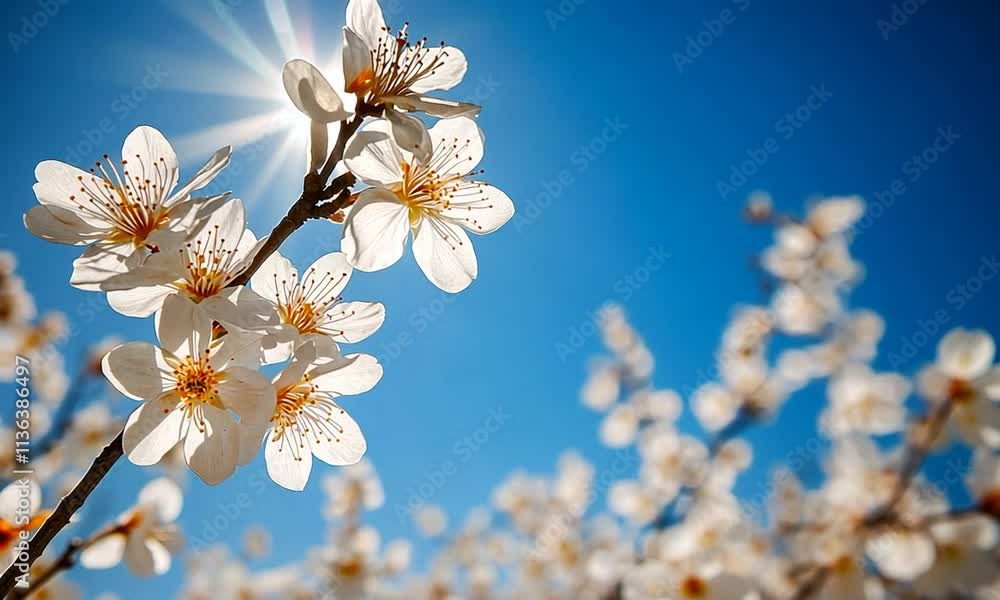 Blossoming flowers under a bright blue sky. Blossoming flowers under a bright blue sky.