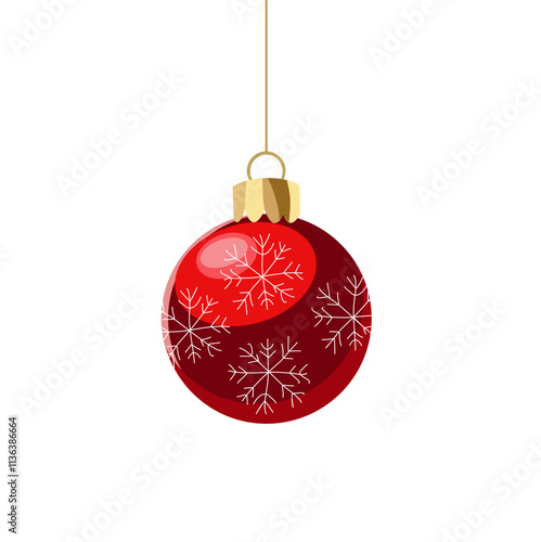 Vector Red Christmas ball with snowflake on white background. New year clipart for holiday design