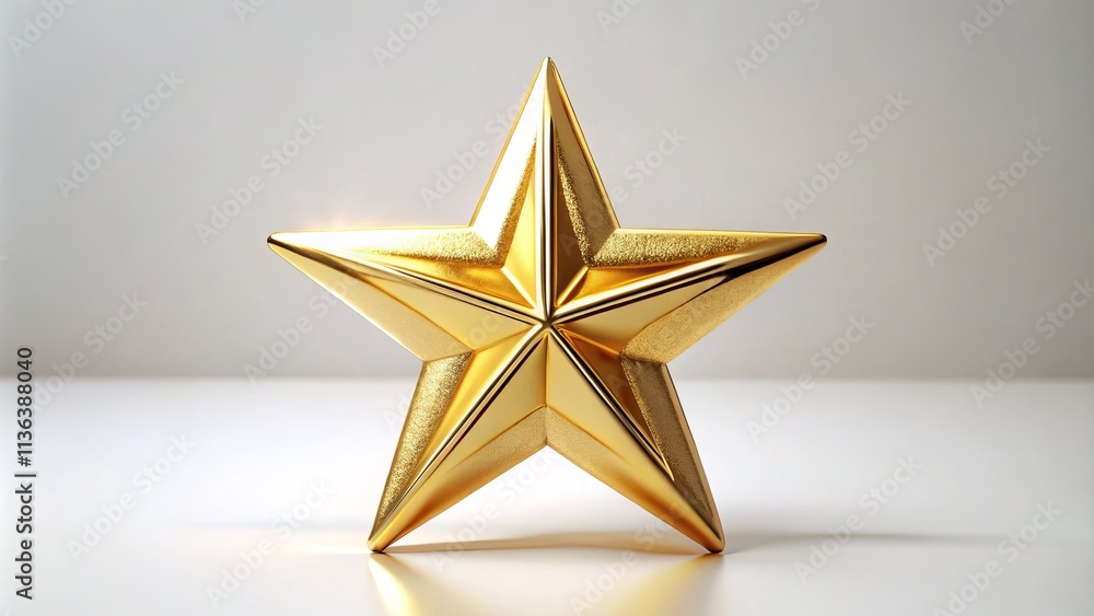 Obraz premium Shiny Gold Star Isolated on White Background for Decoration, Awards, or Festive Designs Representing Achievement and Excellence in Macro Photography