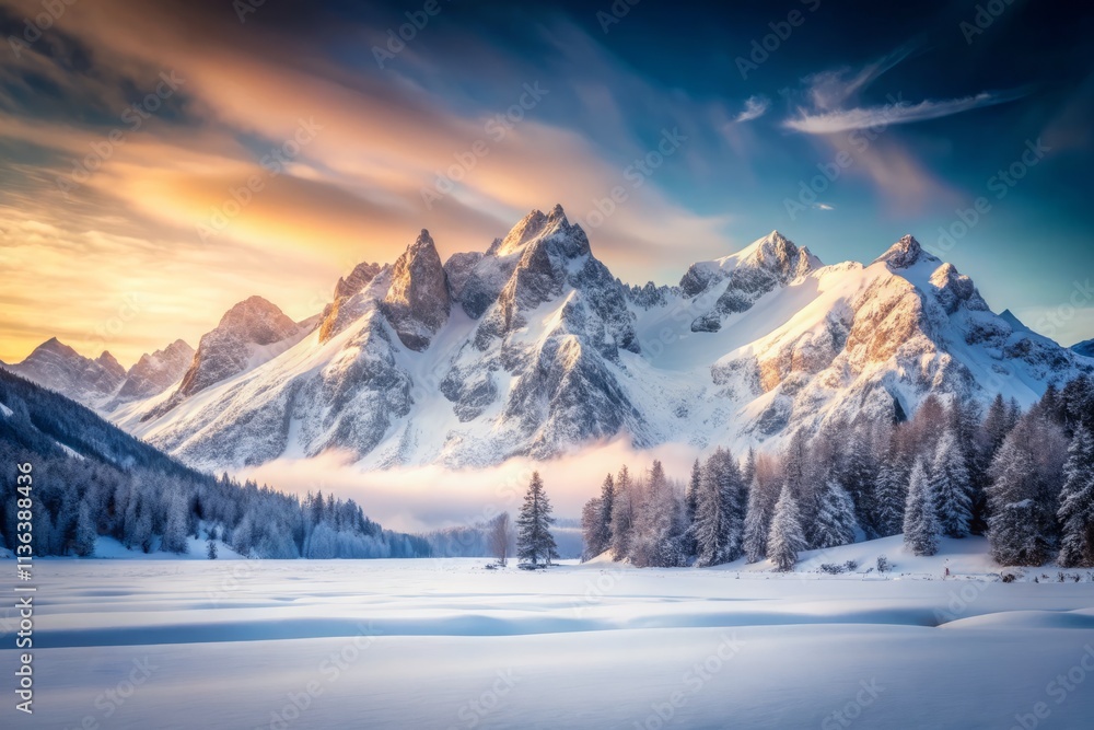 Stunning Long Exposure of Snow-Covered Mountains Against a Serene White Background Perfect for Inviting Copy Space - Capturing Nature's Tranquility and Beauty Stunning Long Exposure of Snow-Covered Mountains Against a Serene White Background Perfect for Inviting Copy Space - Capturing Nature's Tranquility and Beauty