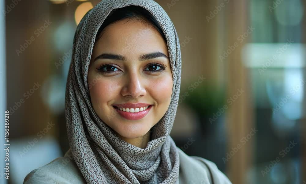 A woman in a hijab smiling softly at the camera. A woman in a hijab smiling softly at the camera.