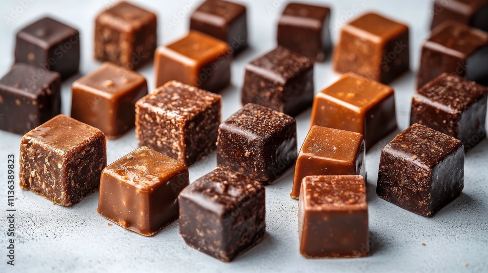 custom made wallpaper toronto digitalAssorted Gourmet Chocolate Cubes in Various Shades Displayed on a Light Gray Background for Delicious Desserts and Sweet Treats Inspiration