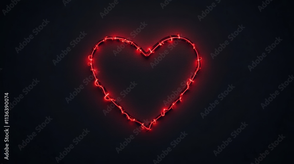 A glowing red neon heart outlined against a dark background, symbolizing love, passion, and modern design in a minimalist, moody setting. A glowing red neon heart outlined against a dark background, symbolizing love, passion, and modern design in a minimalist, moody setting.