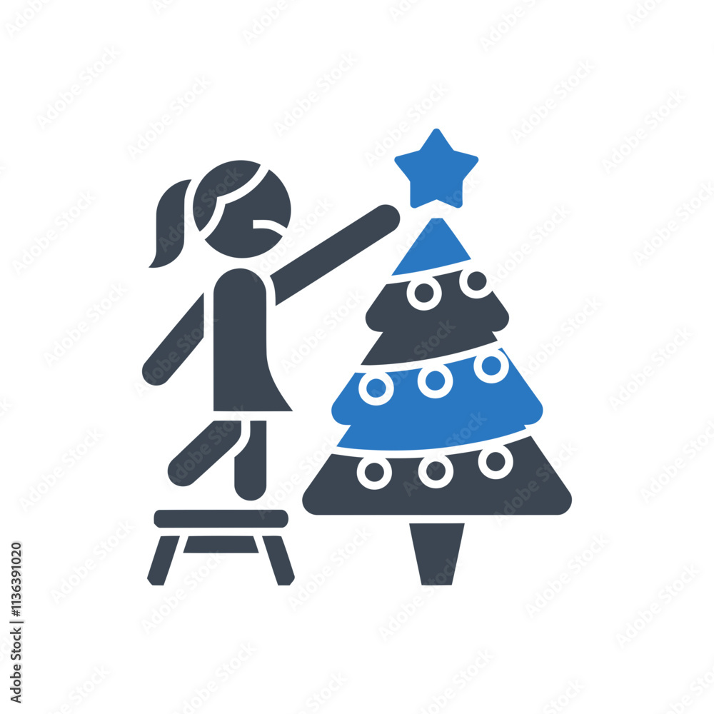 Girl Decorating Christmas Tree Icon Girl Decorating Christmas Tree Icon