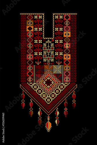 Embroidery vector Tatreez template , Palestinian fashion neck ornament