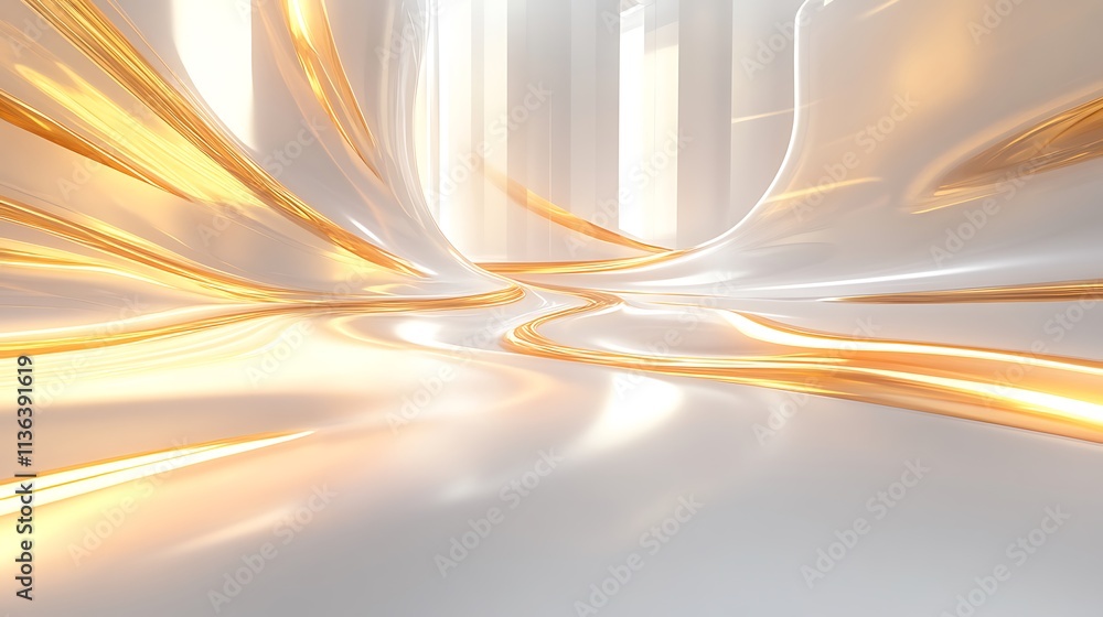 Obraz premium Smooth white surface with glowing golden light beams