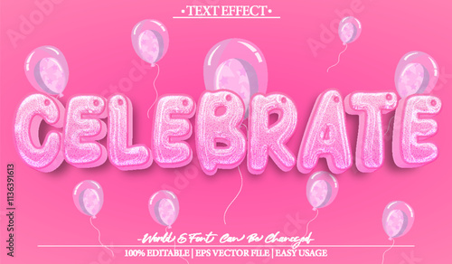 Celebrate Vector Text Effect Editable Alphabet Balloons Party Suprise Pink