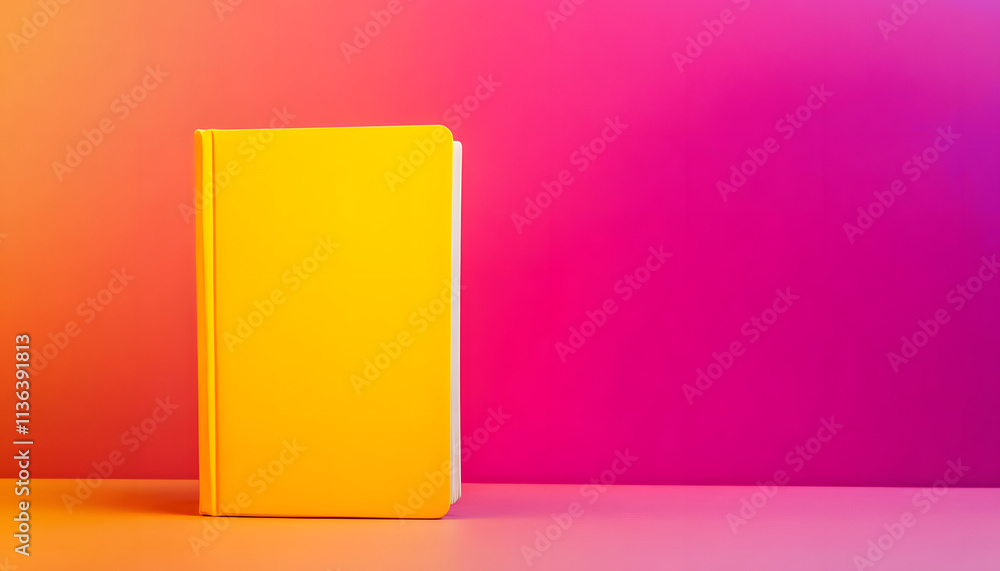 Yellow Book Against Vibrant Pink and Orange Background Yellow Book Against Vibrant Pink and Orange Background