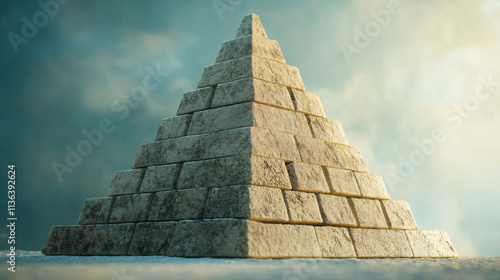 Stone pyramid rising against a dramatic cloudy sky, evoking ancient mysteries and architectural wonders photo