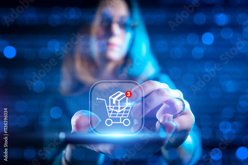 Online shopping. Woman uses...