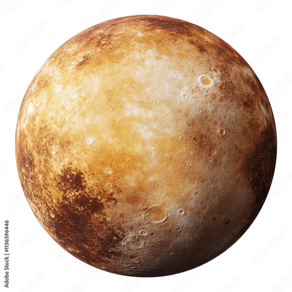 Fototapeta premium Mercury Planet with Rocky Surface and Craters Detailed View of Mercury on Transparent Background