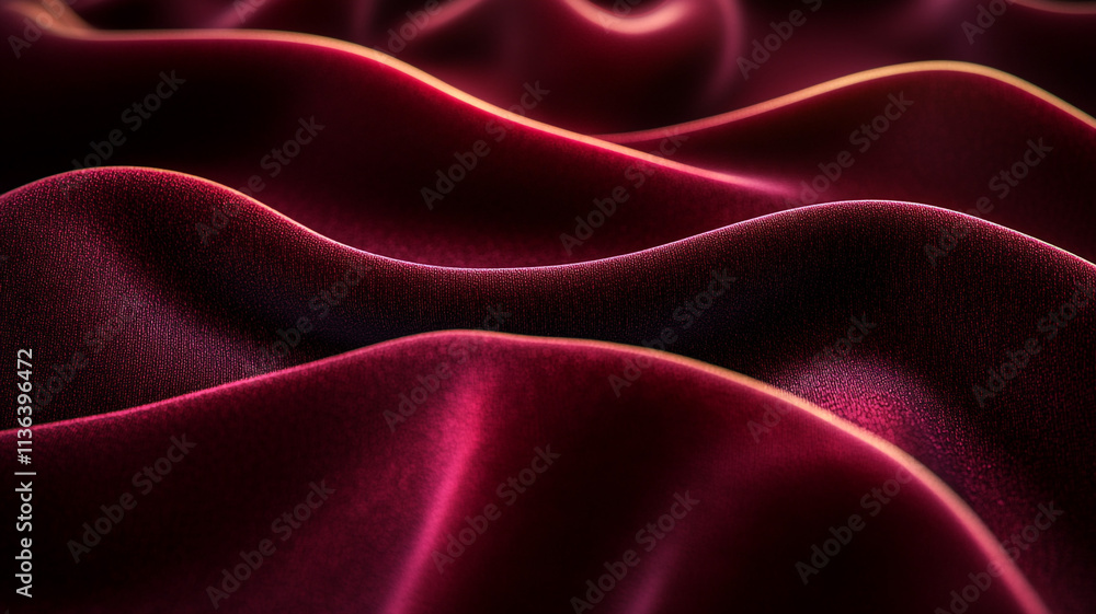 Obraz premium Rich burgundy velvet fabric illuminated by soft light, creating a smooth and opulent texture with reflections