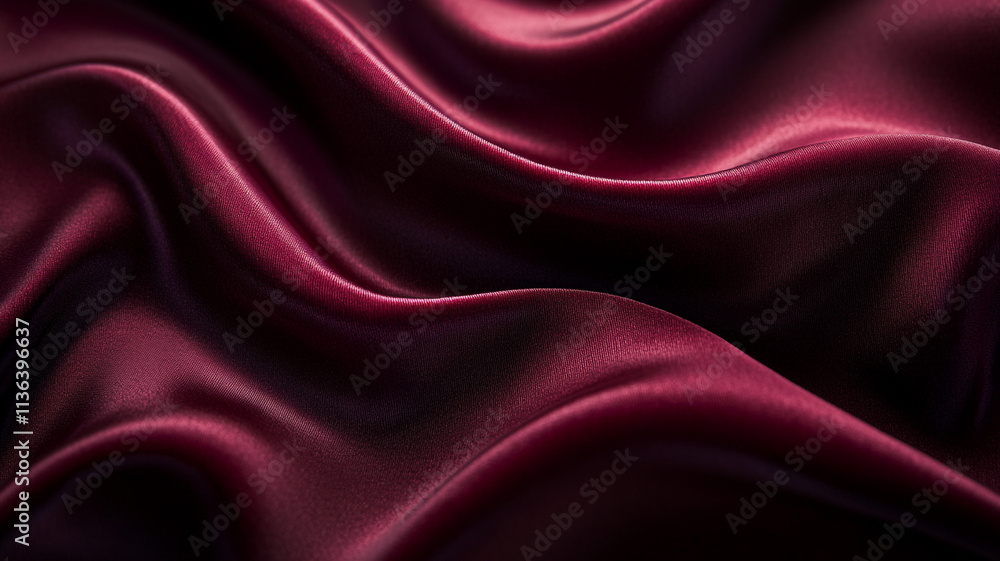 Obraz premium Rich burgundy velvet fabric illuminated by soft light, creating a smooth and opulent texture with reflections