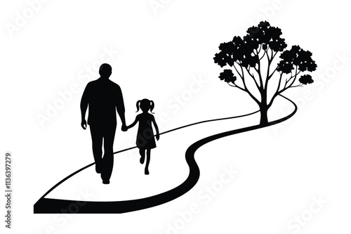 Grandfather and granddaughter walking in a park