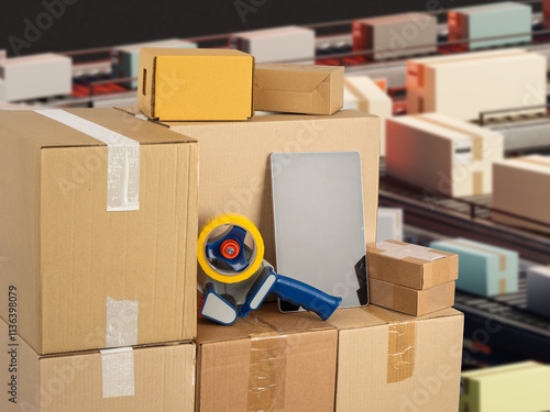 Cardboard boxes near convey...