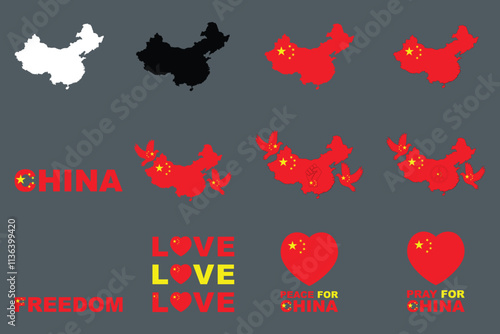 Flag of China Set, Original and simple China flag Bundle, vector illustration of China flag Collection
 photo