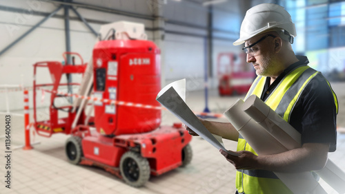 Man engineer holding papers...