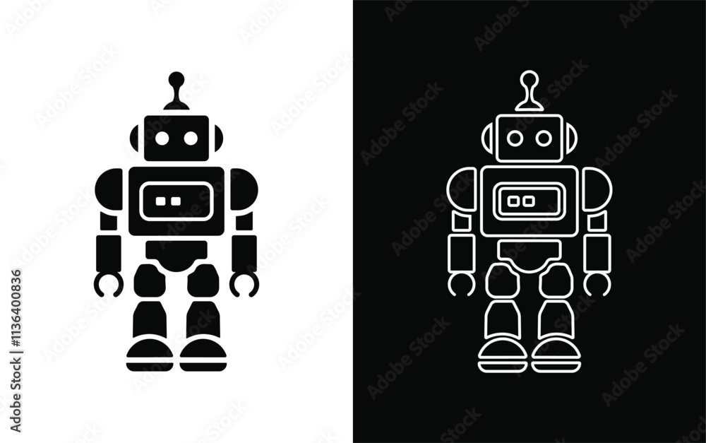 Robot icon vector illustration, solid outline, isolated on white background Robot icon vector illustration, solid outline, isolated on white background