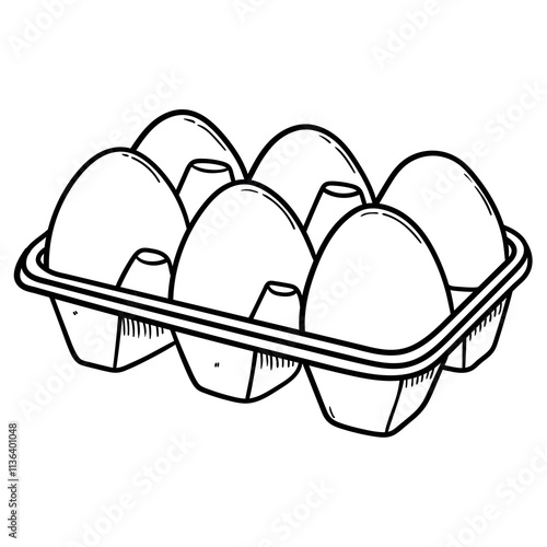 Hand drawn doodle tray of eggs on white background.