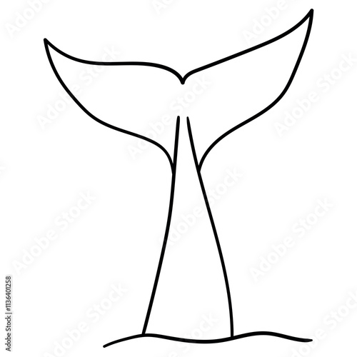 Hand drawn doodle whale tail on white background.