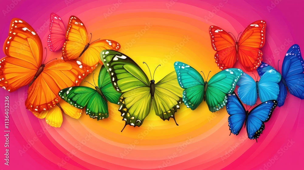 Naklejka premium Colorful Butterflies on Vibrant Gradient Background Design