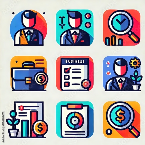 Bold Minimalist Business Icons with Clean Lines	