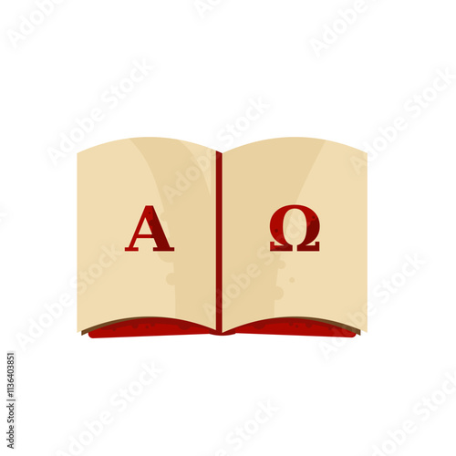 bible, open book with alpha and omega signs vector icon	