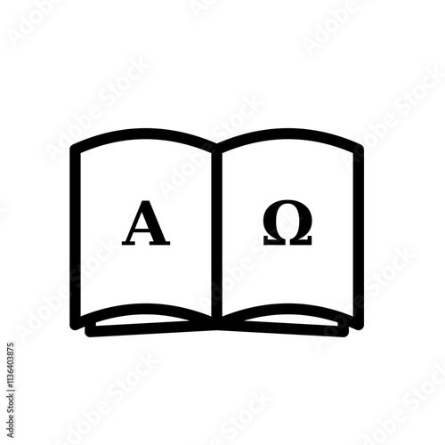 bible, open book with alpha and omega signs vector icon	