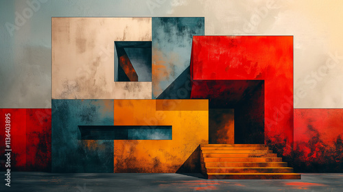 Abstract Artwork with Shapes and Colors Forming a House, Highlighting Creativity in Real Estate and Modern Architectural Art