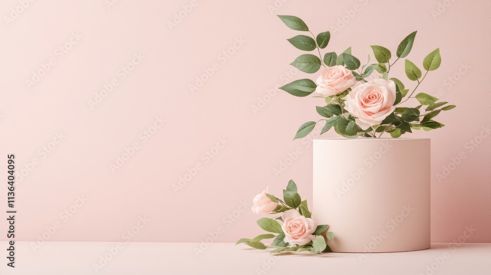 Elegant Pink Roses in Modern Vase Against Soft Pink Background Elegant Pink Roses in Modern Vase Against Soft Pink Background