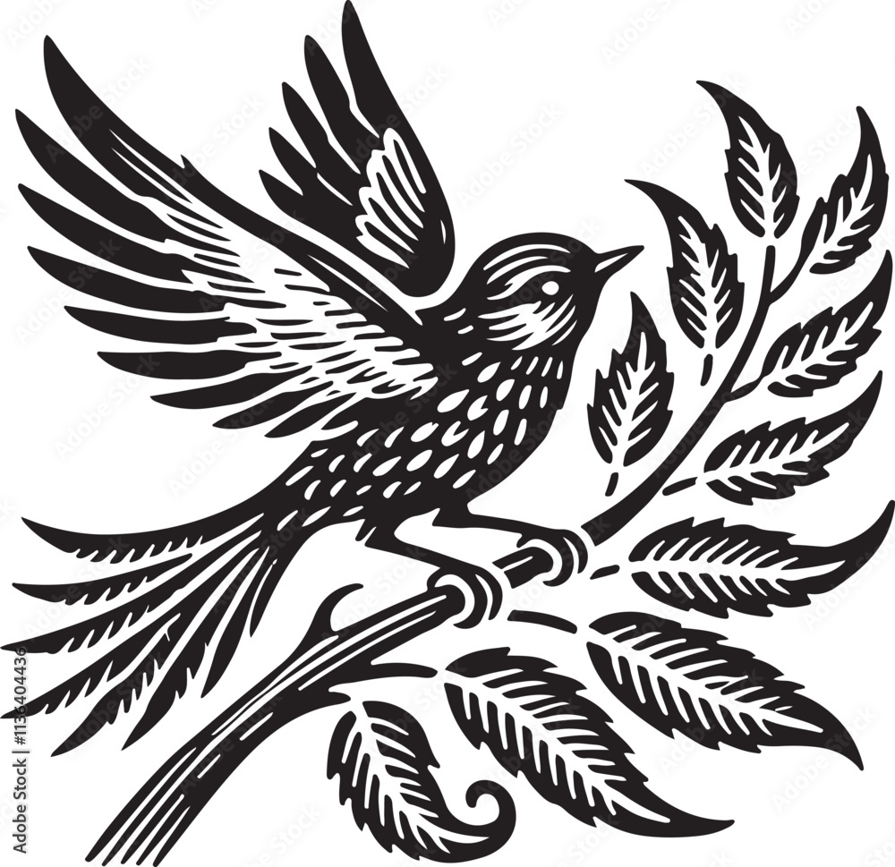 Obraz premium Bird Fly on the Tree Branches silhouette