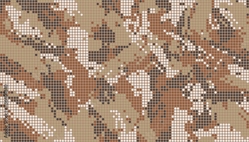 Digital military camouflage. Seamless camo pattern. Halftone dots background. Brown color abstract texture for print on fabric, textile or paper. Vector