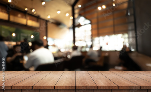 Wallpaper Mural Empty wooden table top with lights bokeh on blur restaurant background. Torontodigital.ca