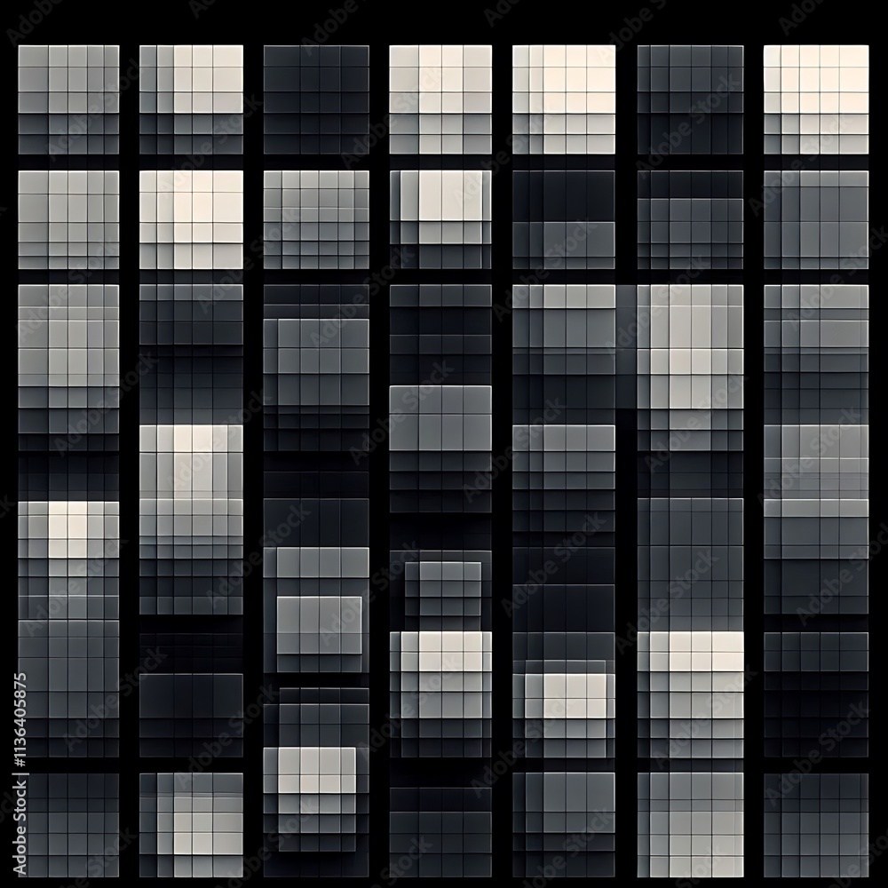 Geometric Minimalist Pattern Composed of Black Squares with Graded Opacity Geometric Minimalist Pattern Composed of Black Squares with Graded Opacity