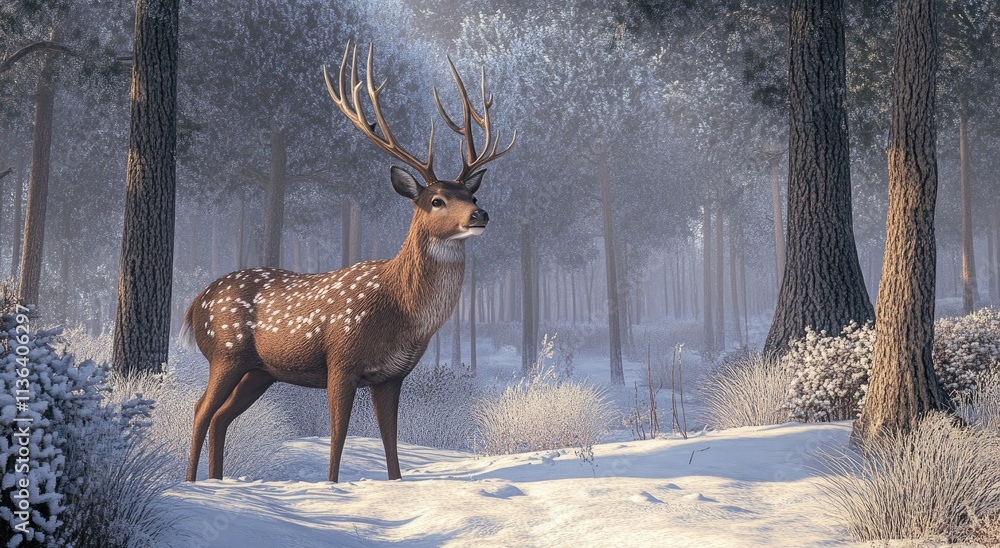 Fototapeta premium Beautiful deer in a winter forest