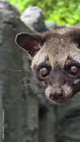 Asian palm civet or locals calls it Musang Pandan or Luwak coffee producer, latin name paradoxurus hermaphroditus, resting on a tree