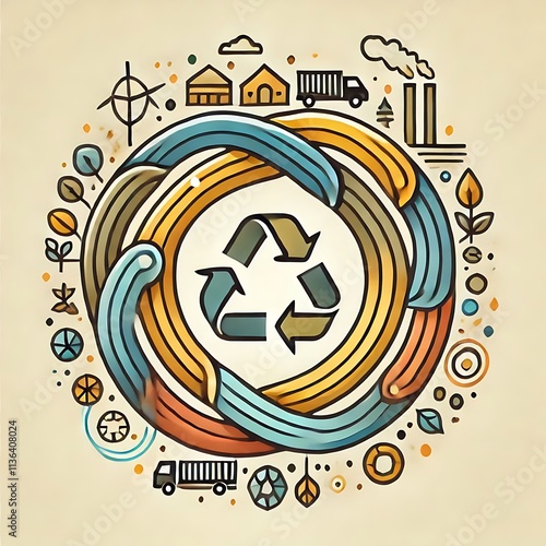 Stylized Circular Flow Diagram Representing Zero Waste and Resource Efficiency	