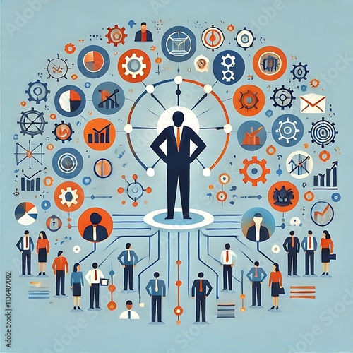 Abstract Task Allocation, Leadership Icon, Team Management Graphic	