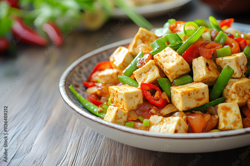 Nutritious Chinese Vegetarian Feast Featuring Tofu and Vegetables Nutritious Chinese Vegetarian Feast Featuring Tofu and Vegetables