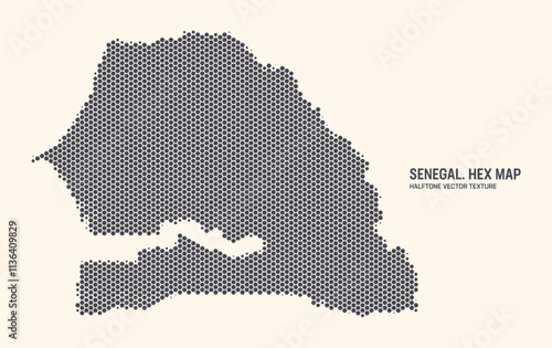 Senegal Map Vector Hexagonal Halftone Pattern Isolate On Light Background. Hex Texture in the Form of Map of Senegal. Modern Technologic Military Contour Map of Senegal for Design or Business Projects