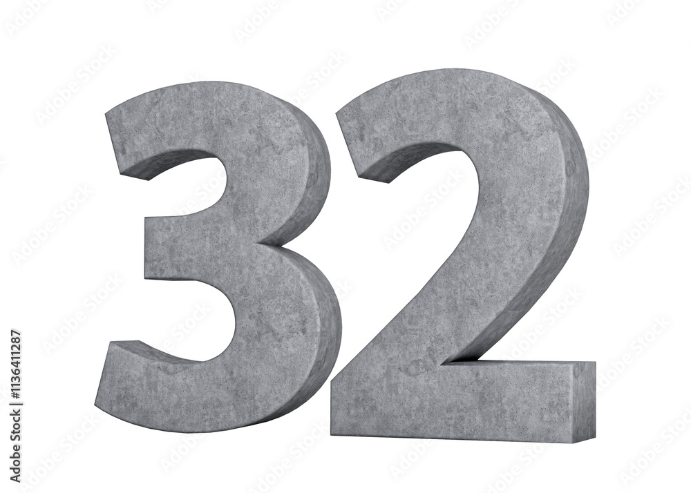 3d Concrete Number thirty two 32 Digit Made Of Grey Concrete Stone On White Background 3d Illustration
3d Concrete Number thirty two 32 Digit Made Of Grey Concrete Stone On White Background 3d Illustration