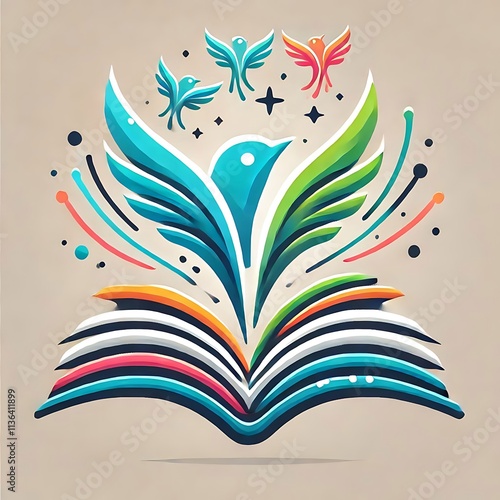 Open Book with Pages Metamorphosing into Ascending Birds Symbolizing Learning	 photo