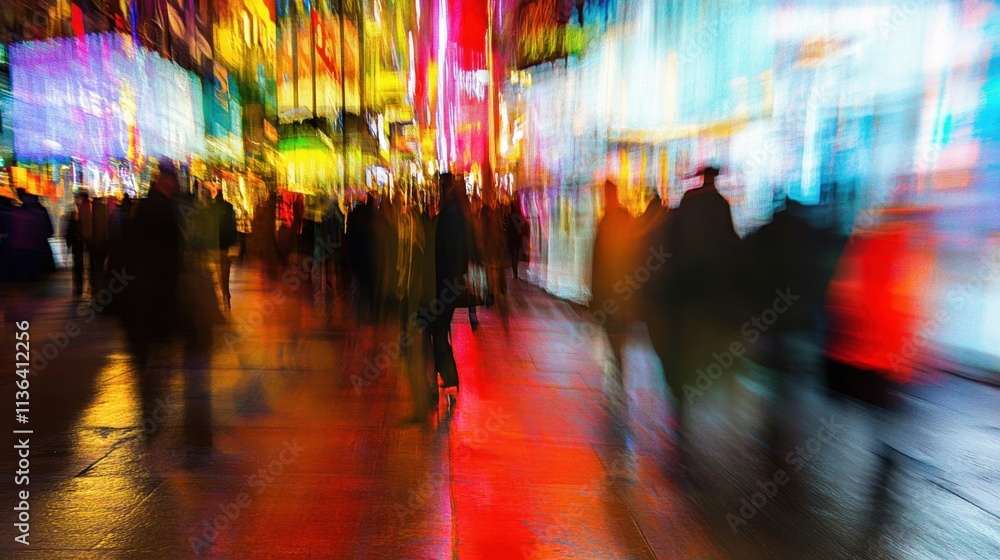 Blurred in motion crowd of people walking down the street of a big city Blurred in motion crowd of people walking down the street of a big city