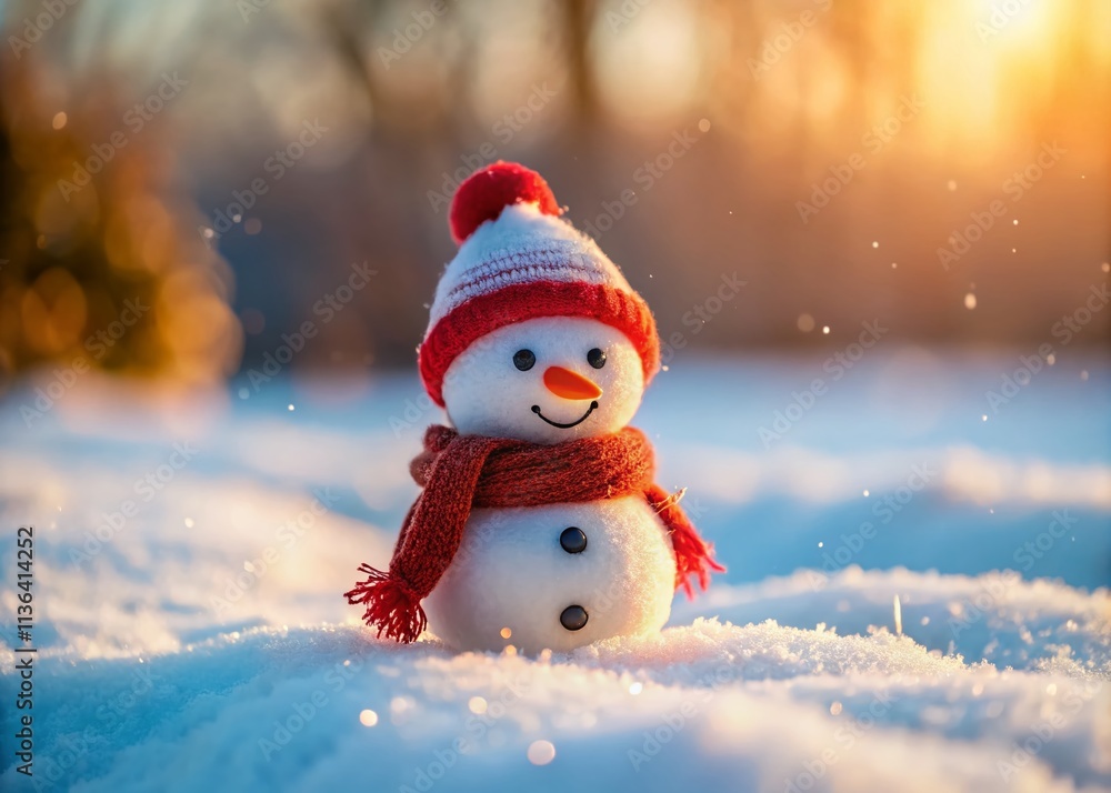 Adorable Snowman Aerial Photo: Winter Wonderland, Cute Snow Figure, Red Scarf, Snowy Landscape, Copy Space, Christmas Card Adorable Snowman Aerial Photo: Winter Wonderland, Cute Snow Figure, Red Scarf, Snowy Landscape, Copy Space, Christmas Card