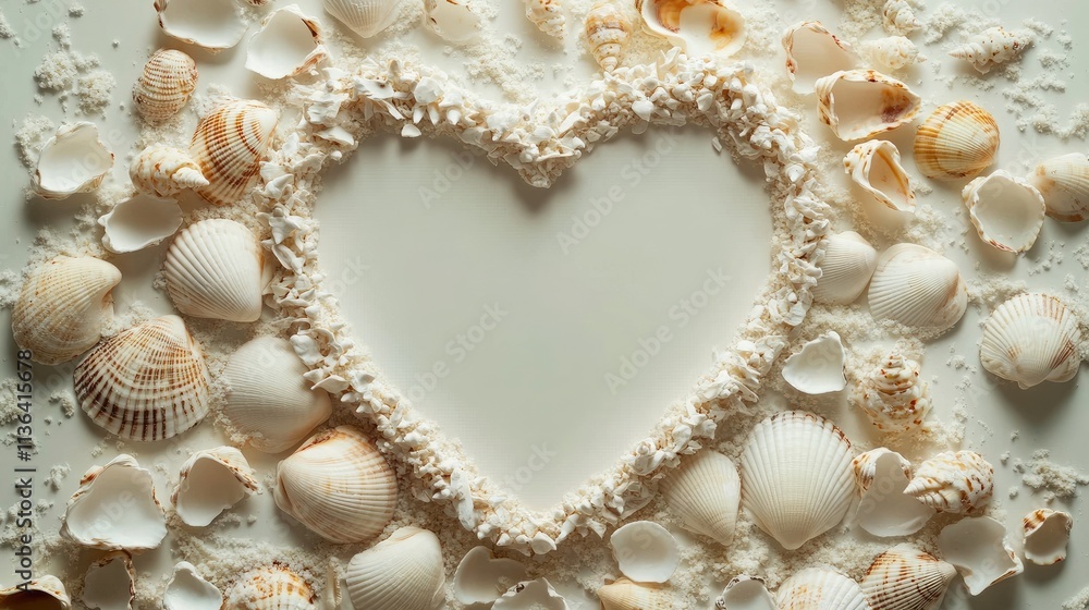 Heart Shape Formed by Seashells on a Light Background Heart Shape Formed by Seashells on a Light Background