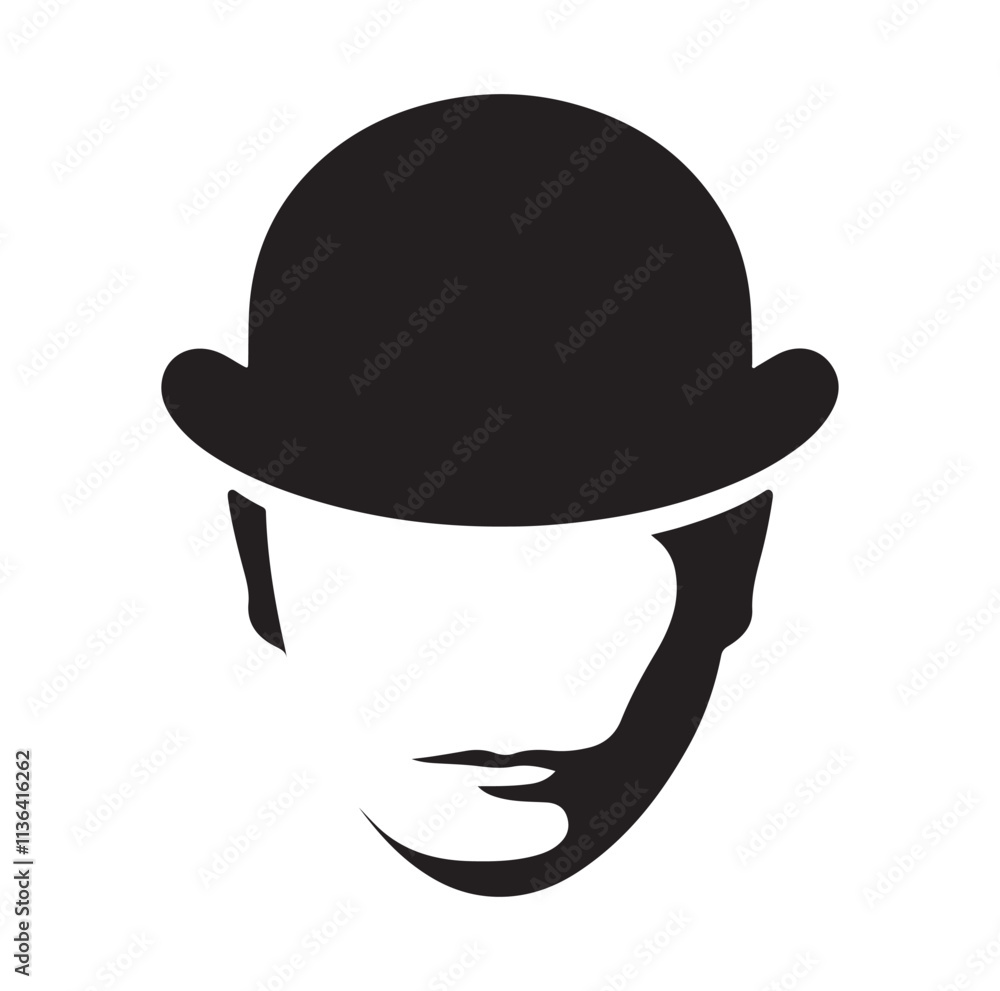 Bowler Hat Face silhouette vector illustration Bowler Hat Face silhouette vector illustration