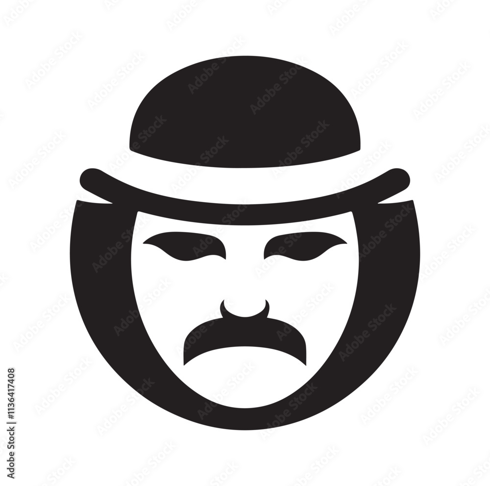 Bowler Hat Face silhouette vector illustration Bowler Hat Face silhouette vector illustration