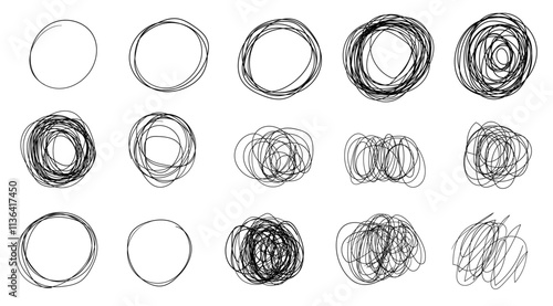 Random chaotic lines, tangled grunge round scribble,  hand drawing insane tangled scribble