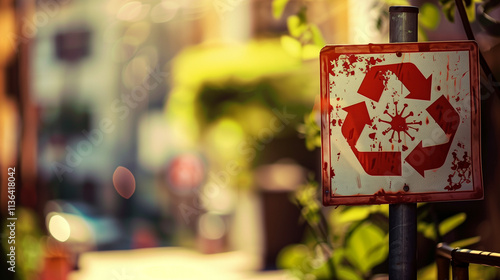 Close-up of redacted warning sign featuring biohazard symbol, highlighting health risks and safety precautions in professional context. photo