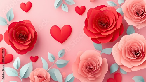 Wallpaper Mural Beautiful Pink and Red Floral Background with Heart Decorations Torontodigital.ca